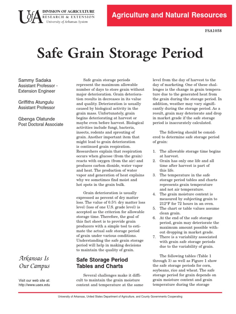 Safe Grain Storage Period Agriculture and Natural Resources PDF