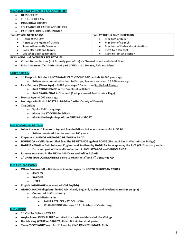 Life in The UK Test Summary and Notes | PDF | British Empire | United ...