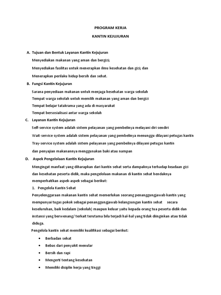 Program Kerja Kantin Kejujuran Sekolah | PDF | Kesehatan Holistik