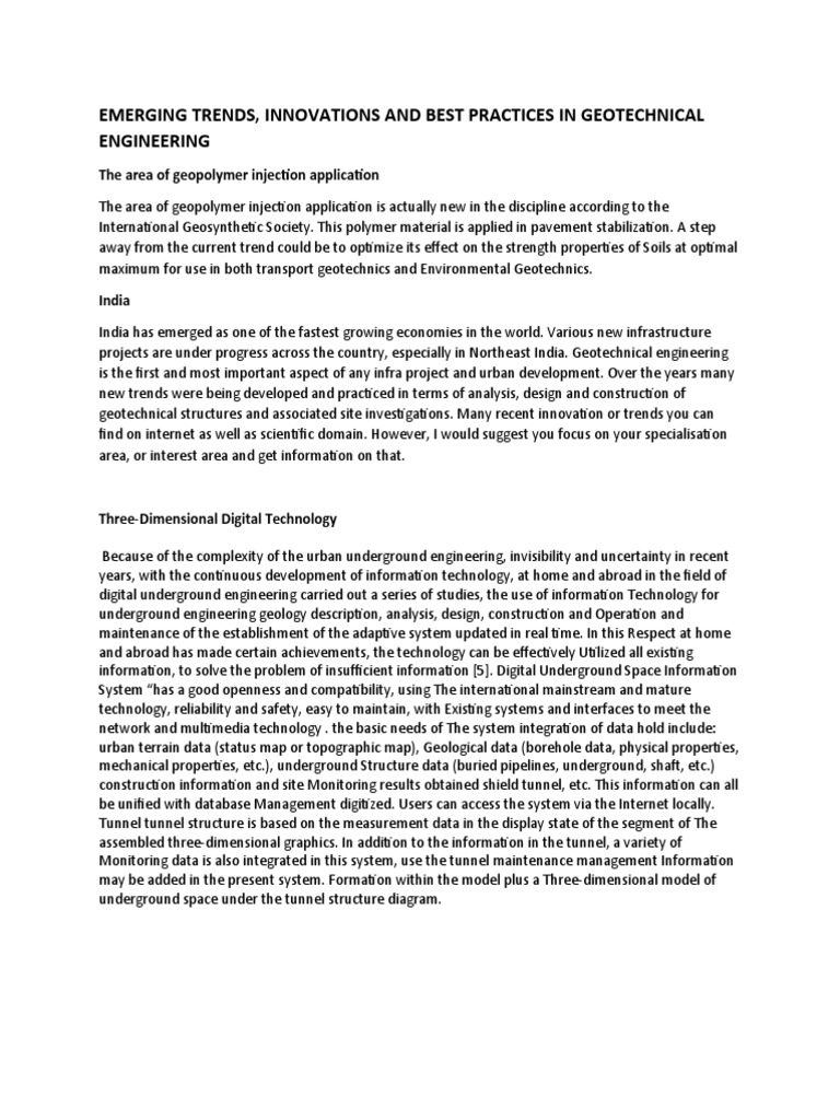 Geotechnical Innovations & Trends | PDF | Geotechnical Engineering | Tunnel
