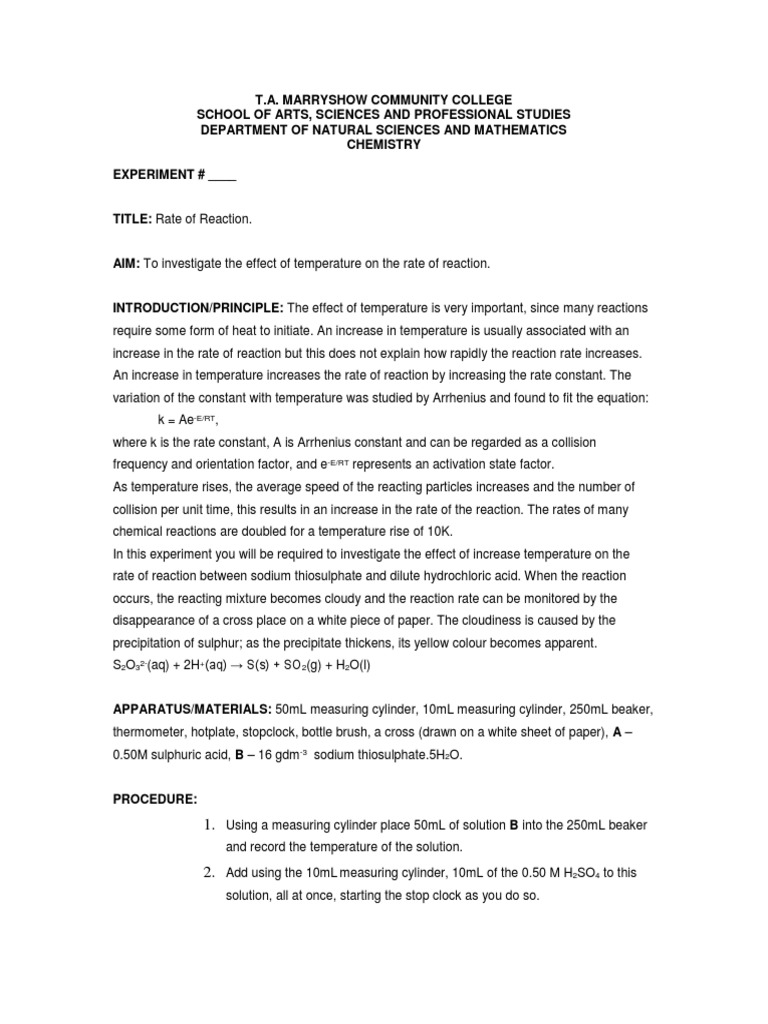 08 - To Investigate The Effect of Temperature On The Rate of Reaction ...