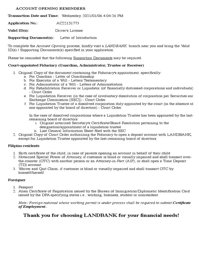 Landbank Online Application Requirements