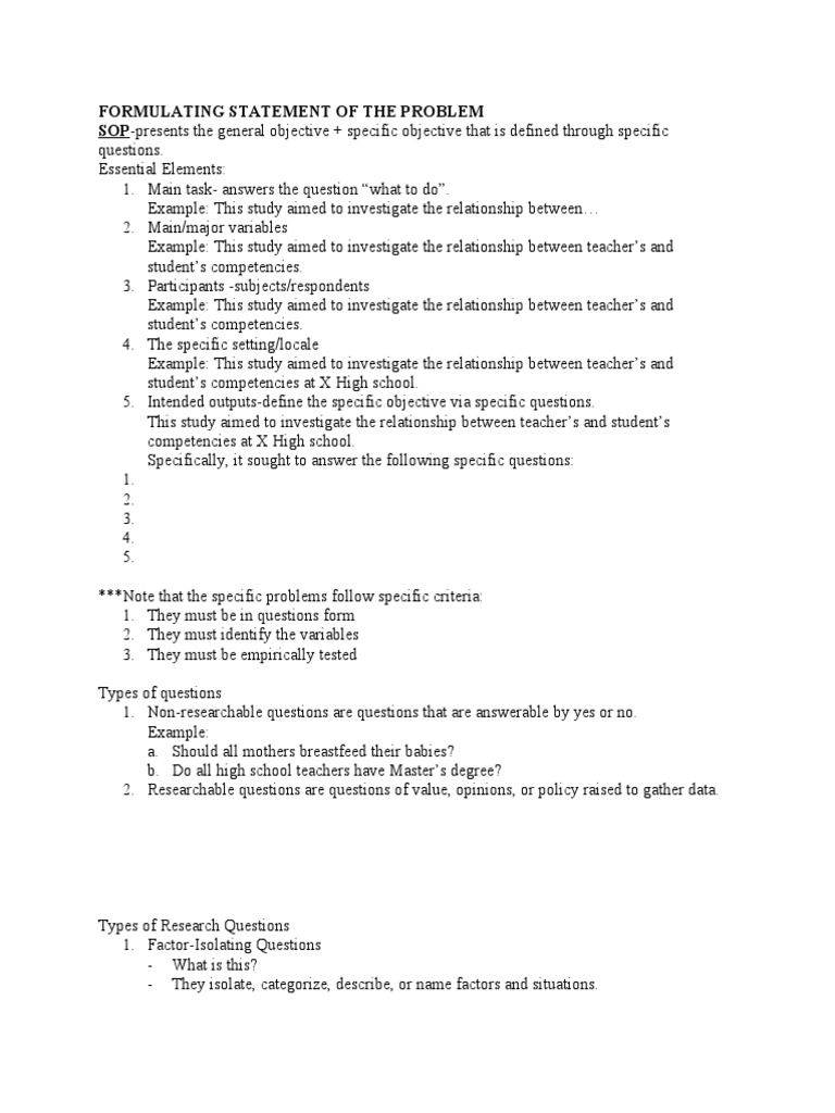 Formulating Statement of The Problem | PDF | Interpersonal ...