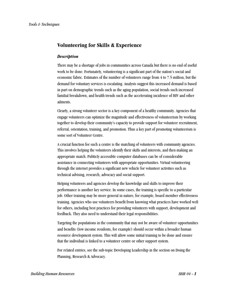 Volunteering For Skills & Experience: Tools & Techniques | PDF ...