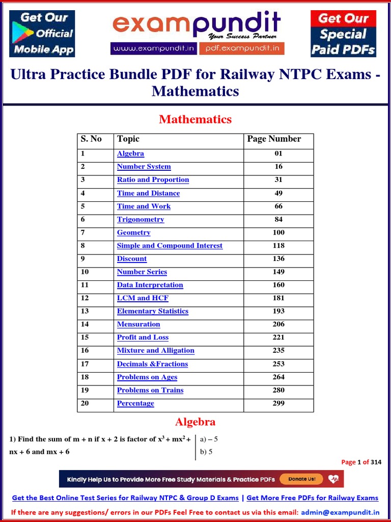 Railway NTPC Mathematics Practice PDF | PDF | Quadratic Equation