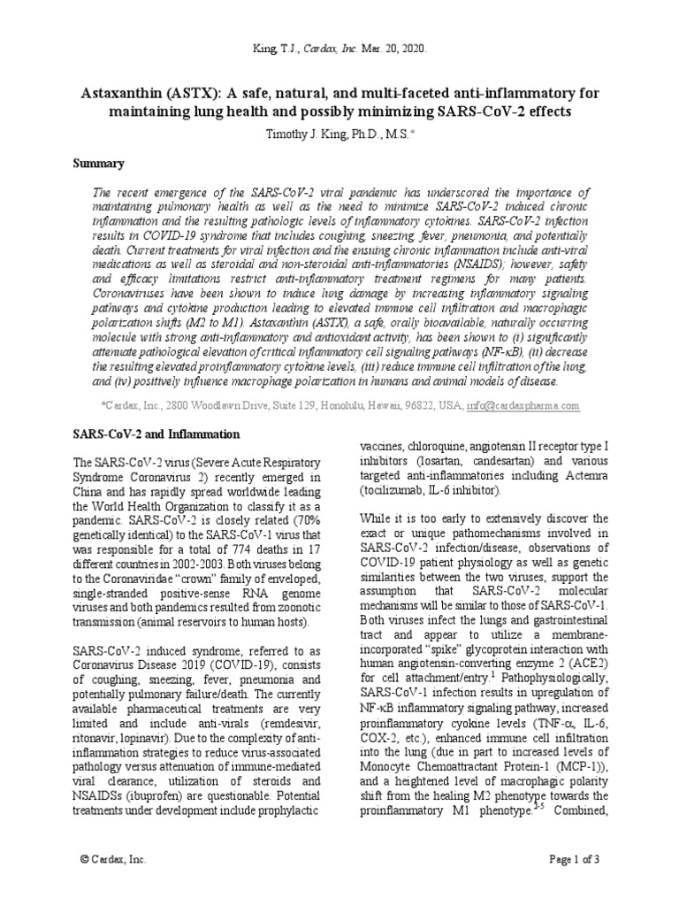 Astaxanthin and Coronavirus | PDF | Inflammation | Macrophage
