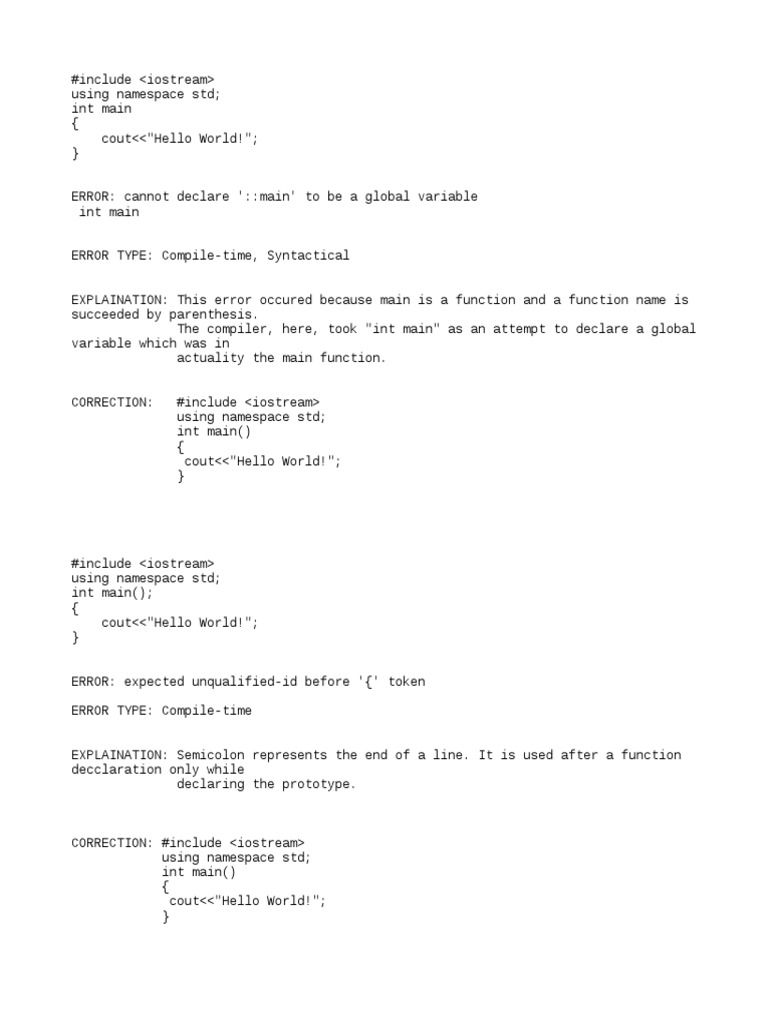 C++ Error Debugging Guide | PDF | Namespace | Computer Programming