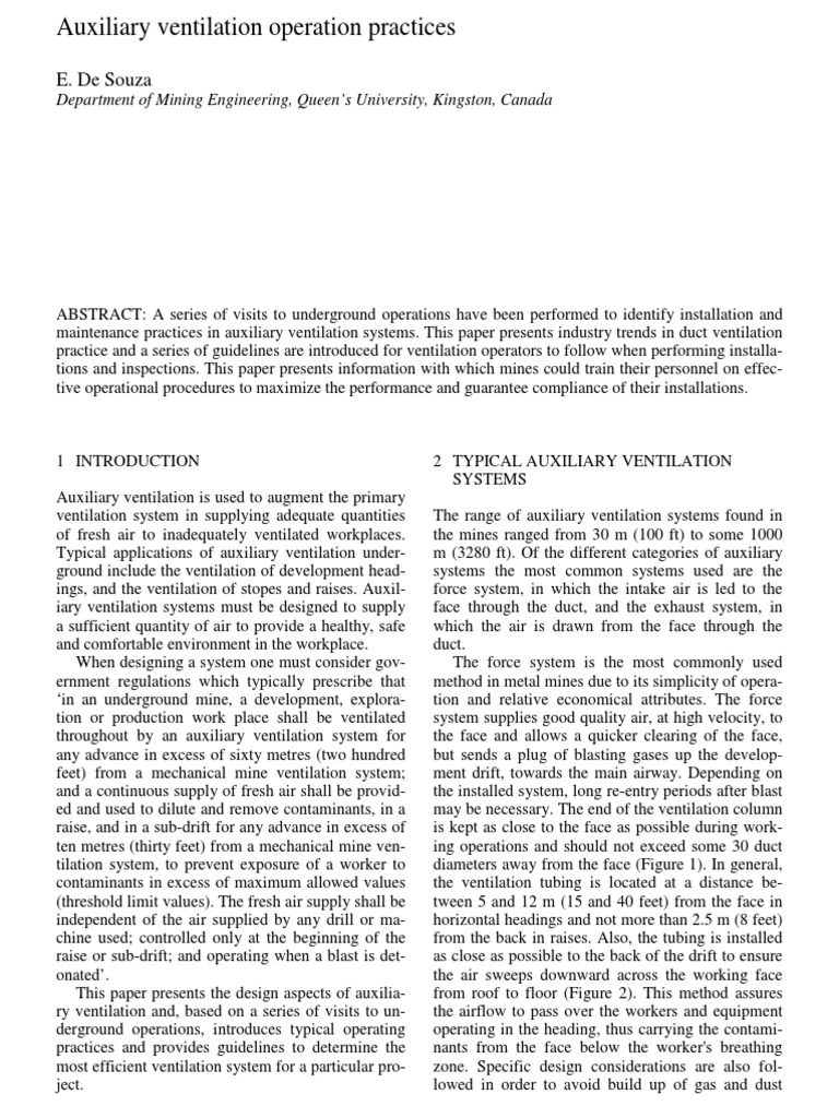 Auxiliary Ventilation in Underground Mines | PDF | Duct (Flow ...