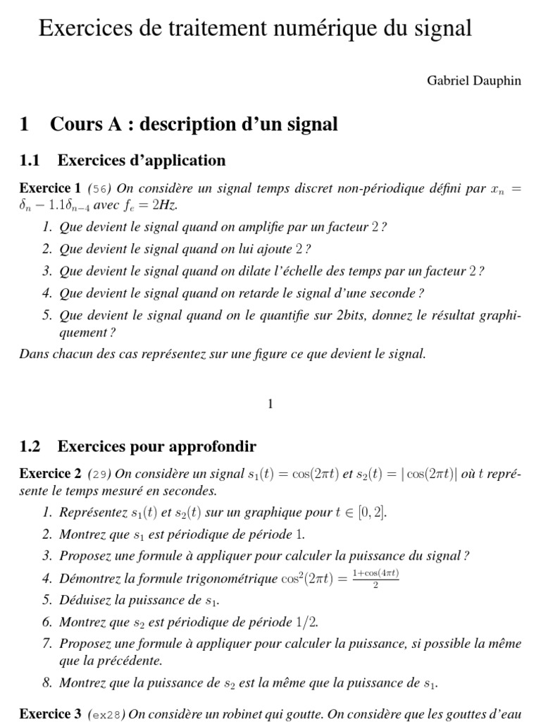 Exercices de Traitement du Signal | PDF | Filtre (électronique ...