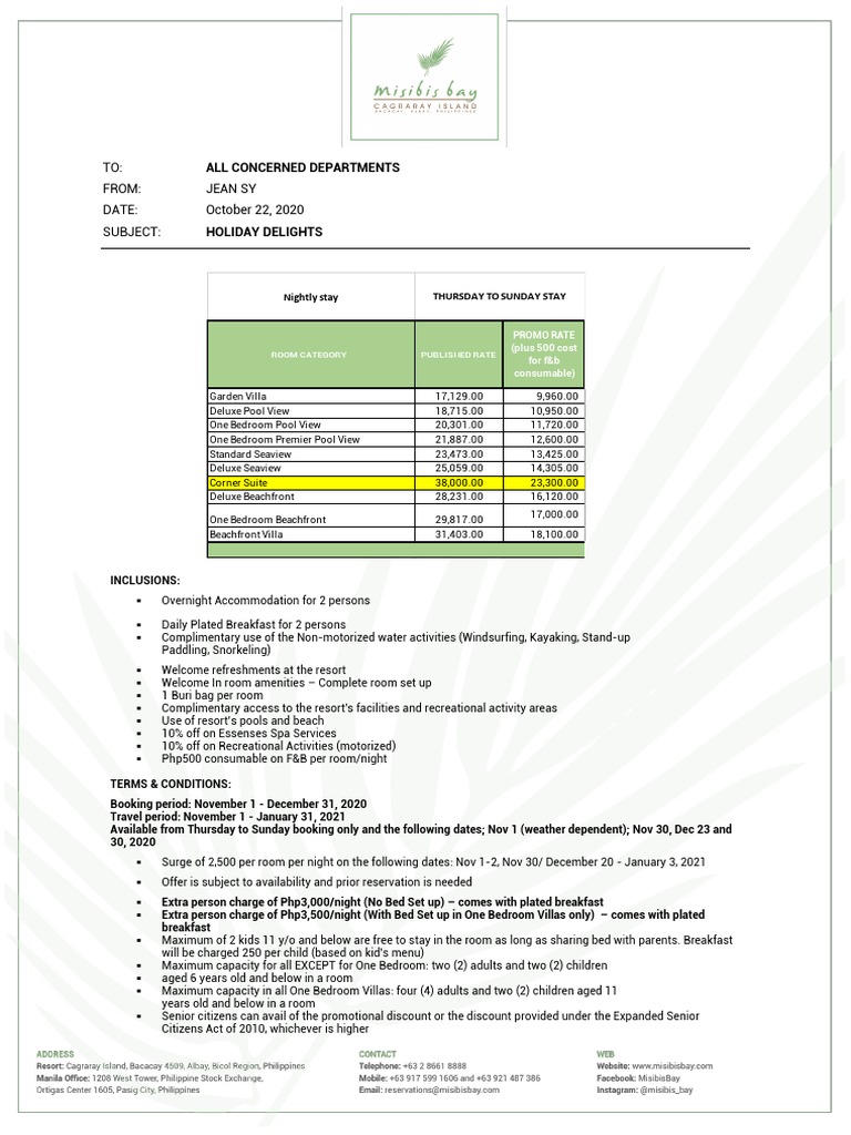 Holiday Stay Packages and Rates | PDF | Resort | Hotel And Accommodation