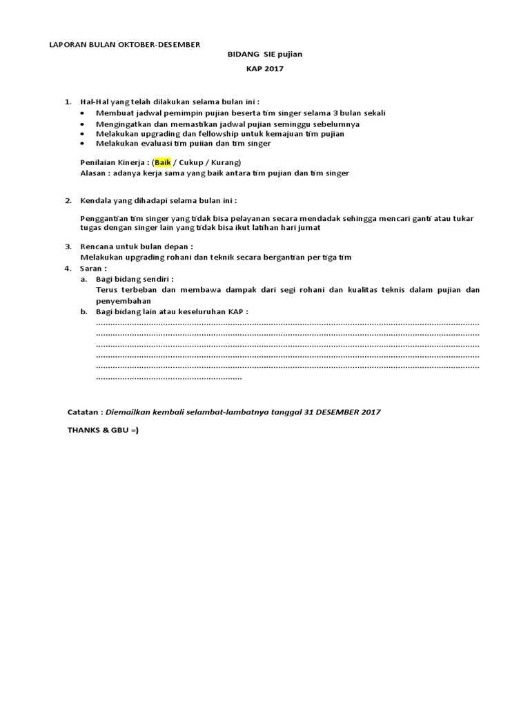 Format Laporan 3 Bulanan KAP | PDF | Karier & Perkembangan