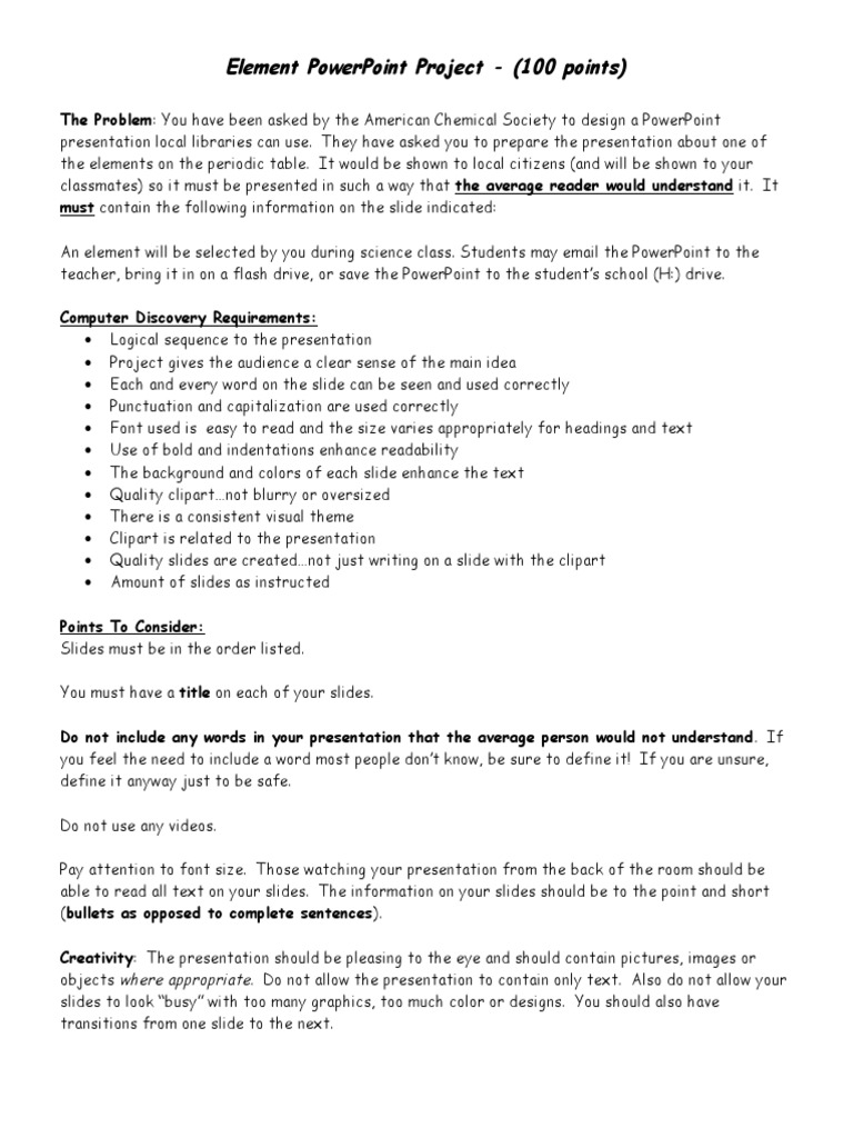 Element PowerPoint Project Guidelines | PDF | Chemical Elements | Electron