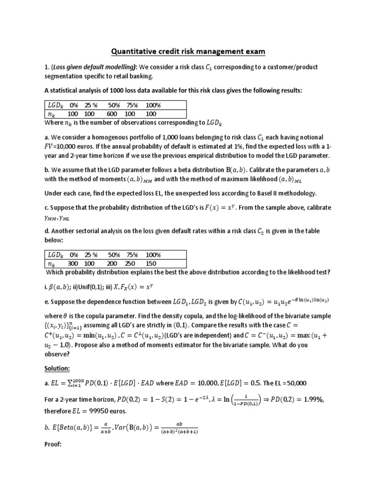 Quantitative Credit Risk Management Exam | PDF