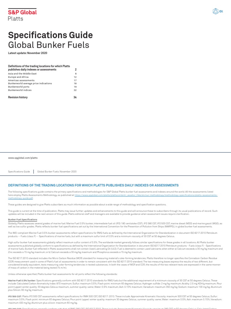 Specifications Guide Global Bunker Fuels PDF Fuel Oil Payments