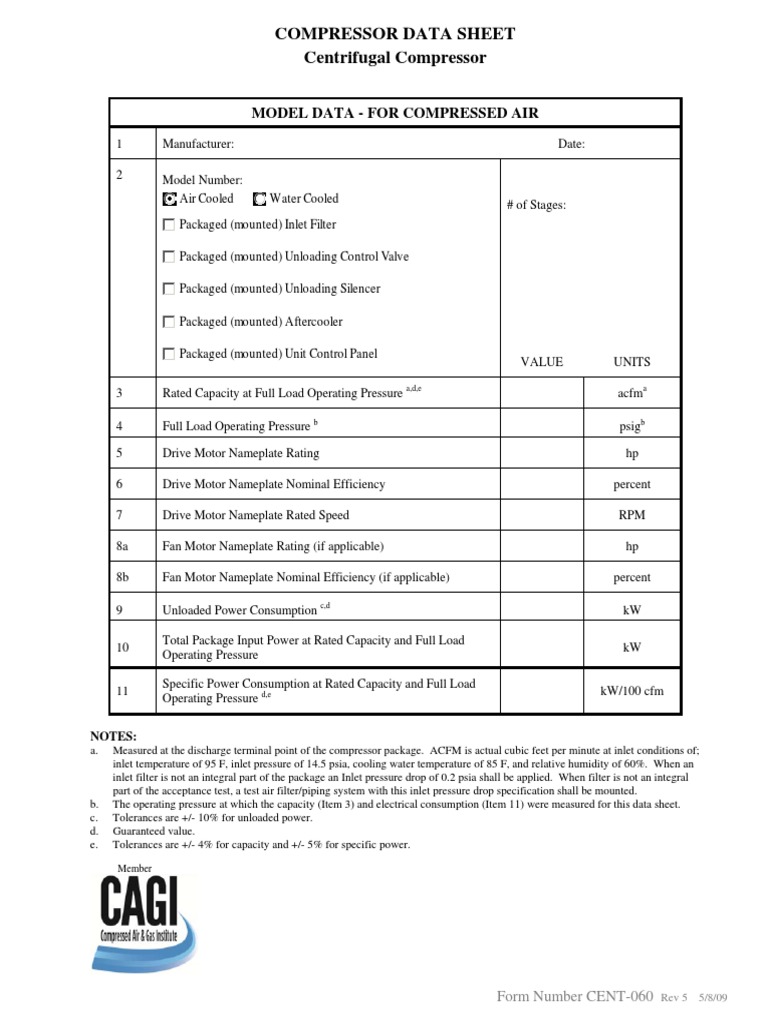 Compressor Data Sheet Centrifugal Compressor: Model Data - For ...