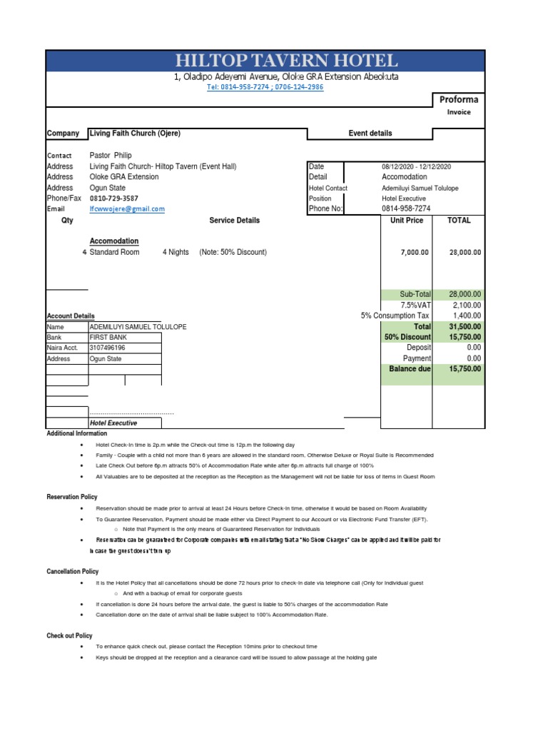 Proforma Invoice for Living Faith Church | PDF | Payments | Services ...