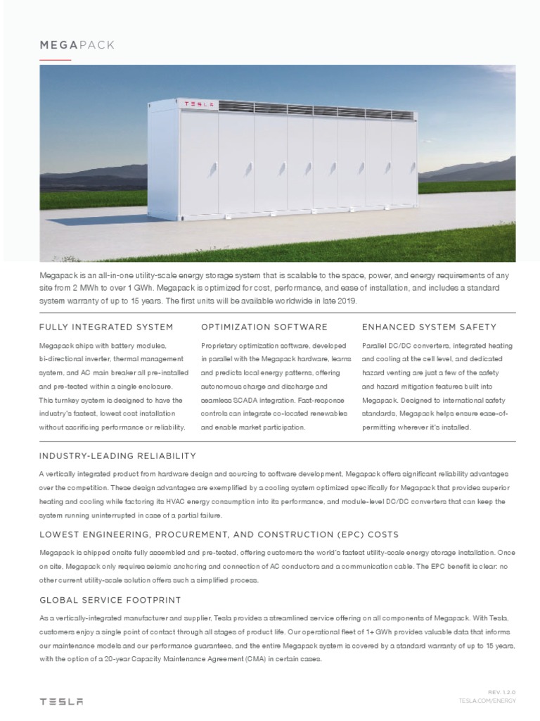 Tesla Megapack Specifications Overview | PDF | Power Inverter | Energy ...