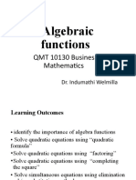 Algebraic Functions: QMT 10130 Business Mathematics