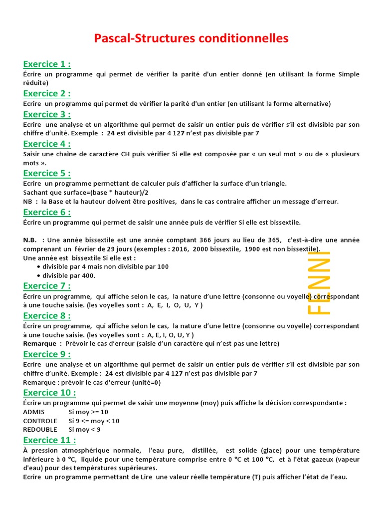 Exercices Corrigés en Pascal | PDF | Température | Eau