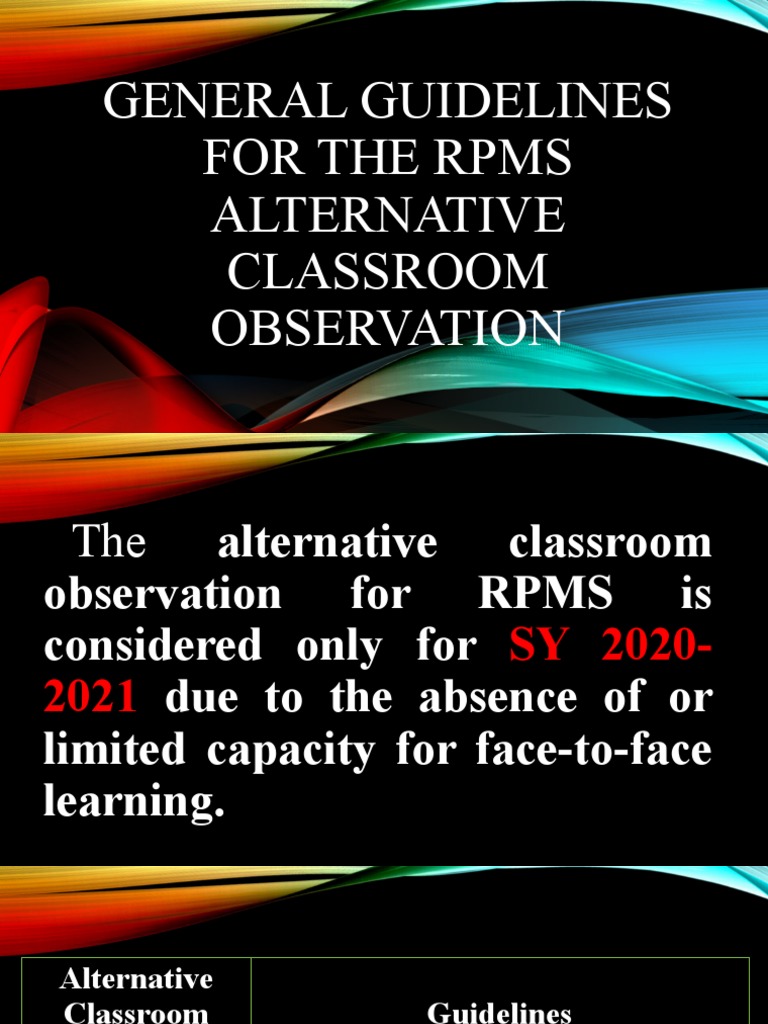 RPMS Alternative Classroom Observation Guide | PDF | Classroom ...