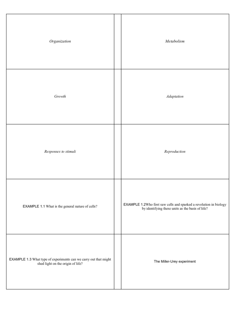 Biochemistry Notecards | PDF | Cell (Biology) | Abiogenesis