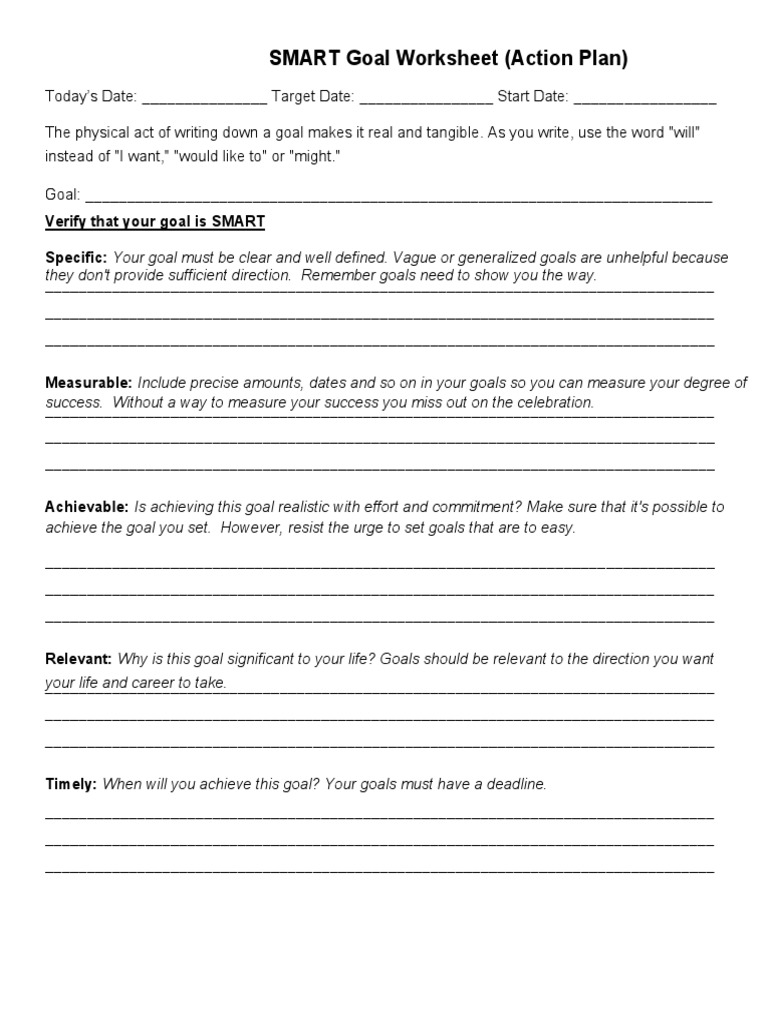 SMART Goal Worksheet (Action Plan) | PDF | Goal | Human Nature