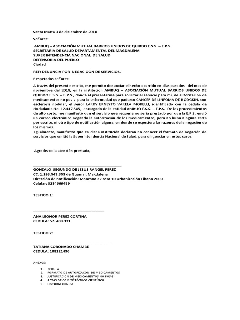 Modelo de Carta de Negación de Servicios PDF