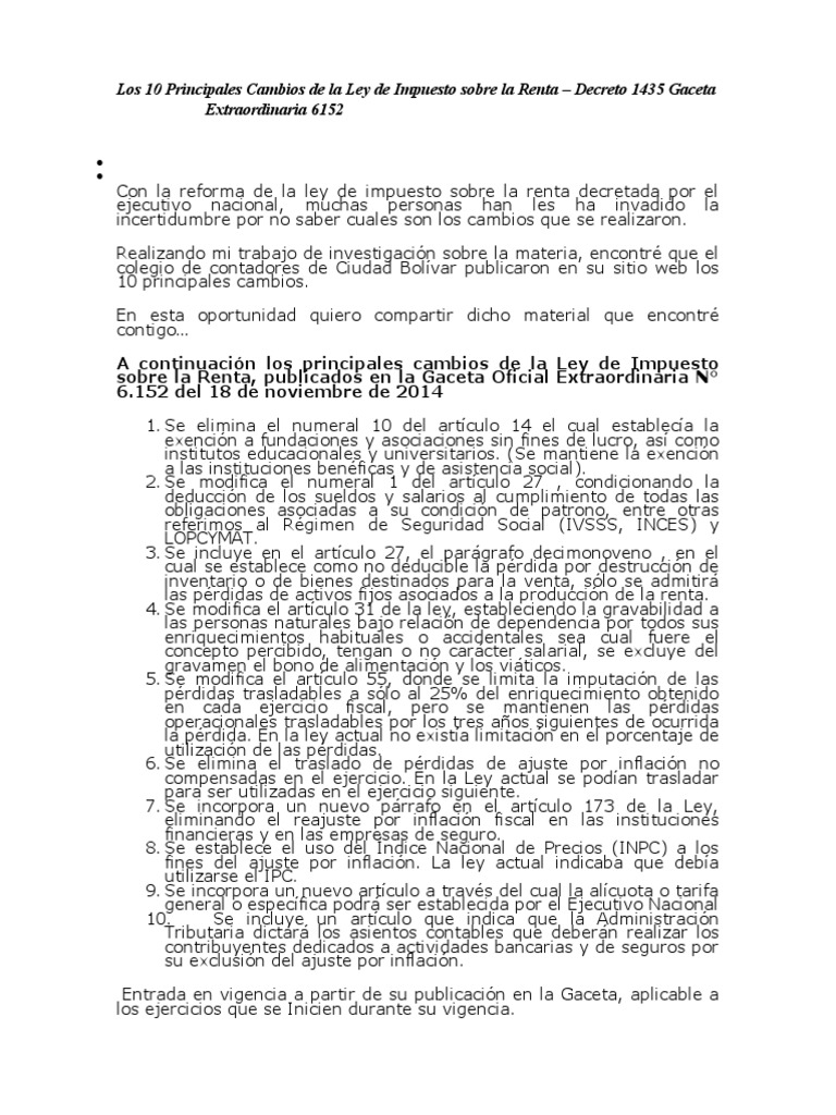 Cambios Clave en la Ley de Impuesto sobre la Renta | PDF | Impuestos ...