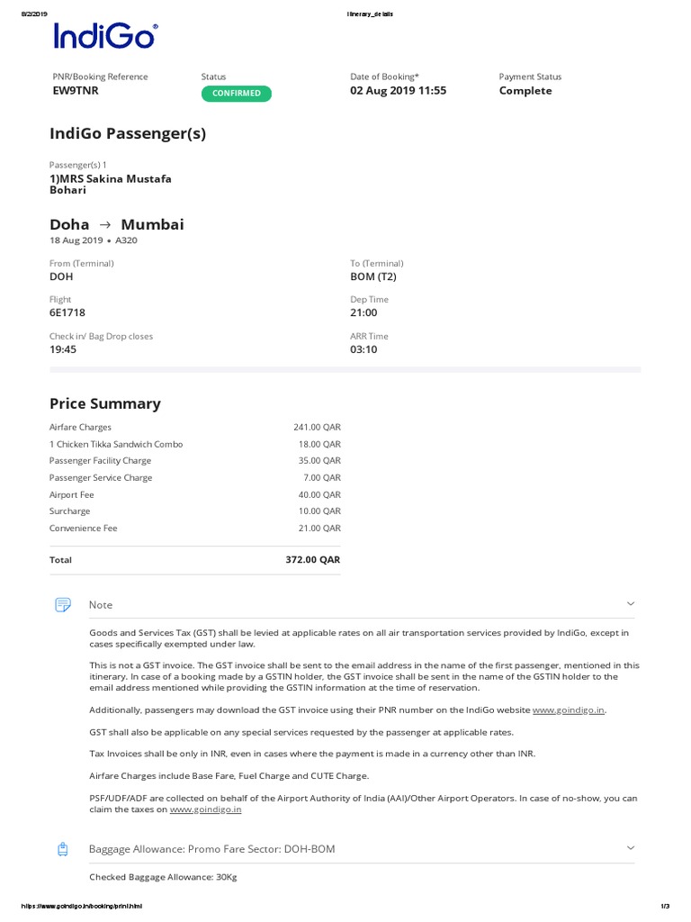 Flight Ticket Indigo Flight Baggage Charges Flight Ticket Indigo
