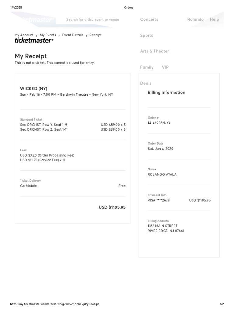 My Receipt: Wicked (Ny) Billing Information | PDF | Financial ...