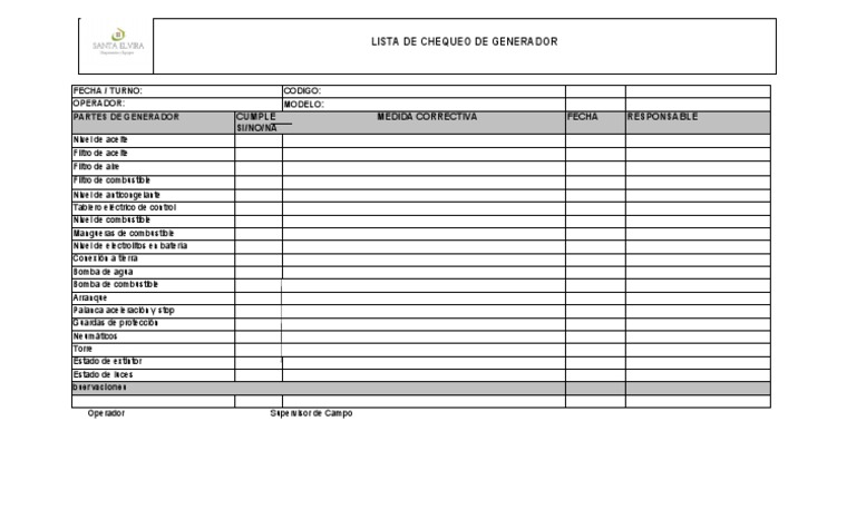 Lista de Chequeo para Generadores | PDF