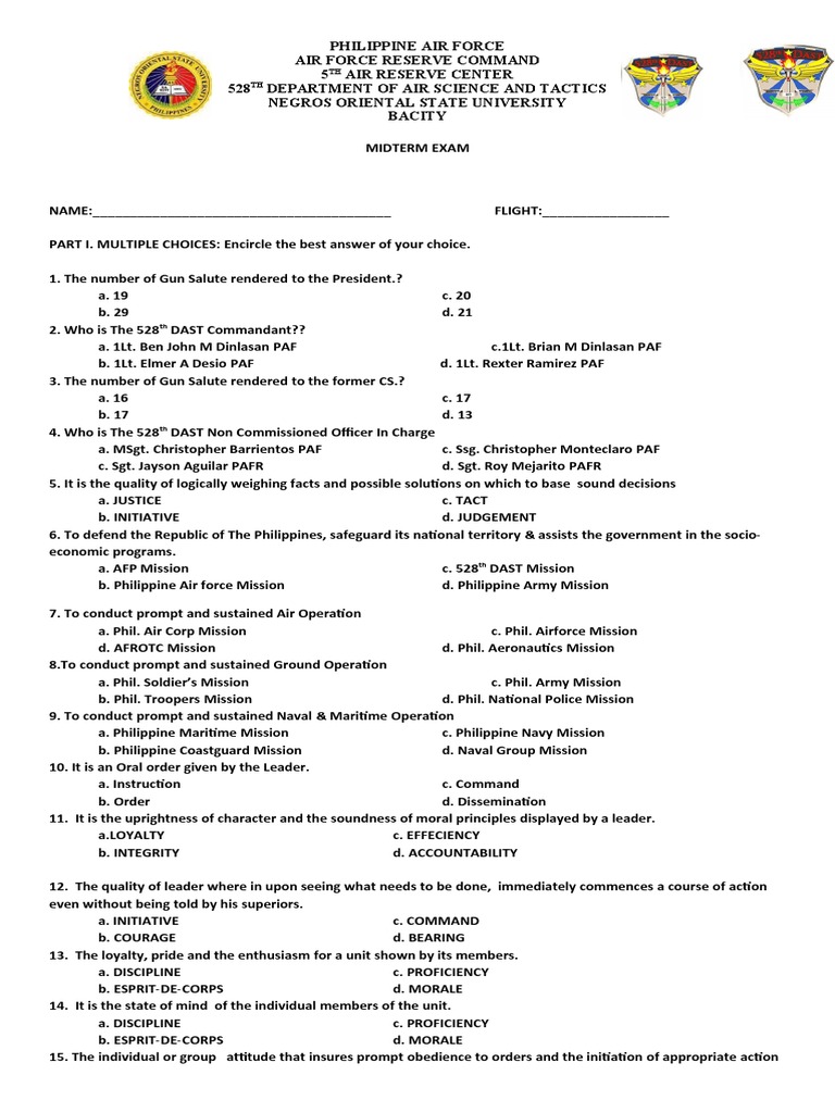 Philippine Air Force Midterm Exam | PDF | Military Organization ...