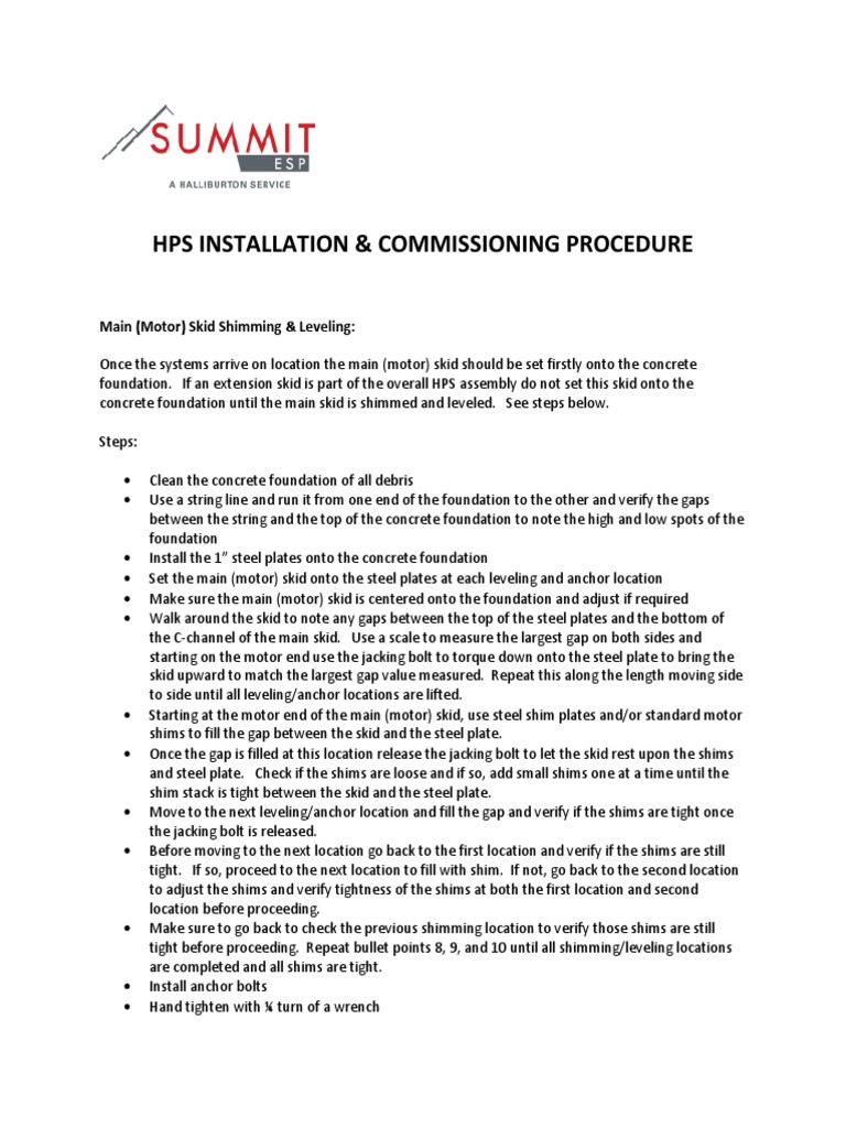 Hps Installation & Commissioning Procedure - r1 | PDF | Nut (Hardware ...