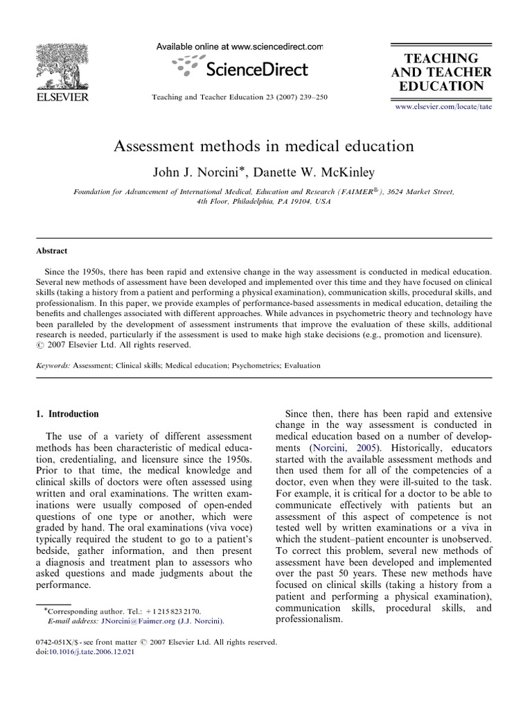 Assessment Methods in Medical Education | PDF | Educational Assessment ...