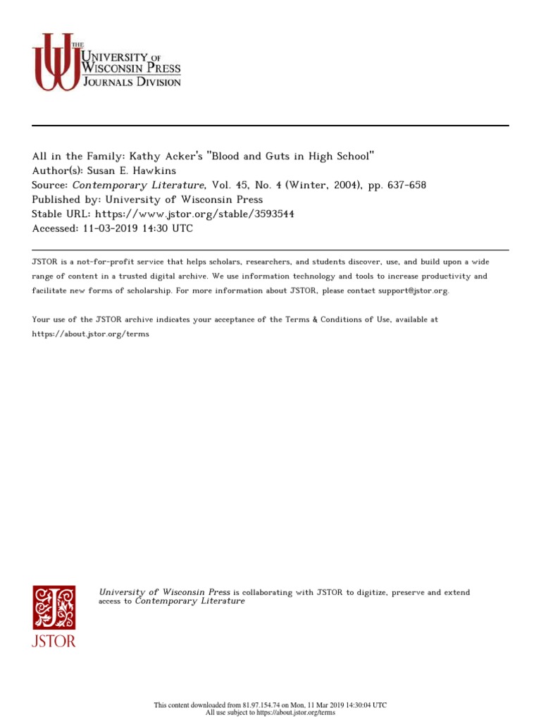 All in The Family - Kathy Acker's-Blood and Guts in High School | PDF ...
