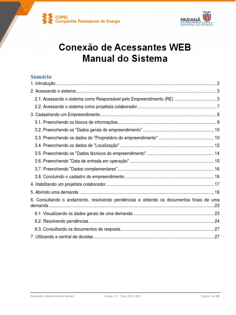 Manual do Sistema CAW para Empreendimentos | PDF | Dados | Potência ...