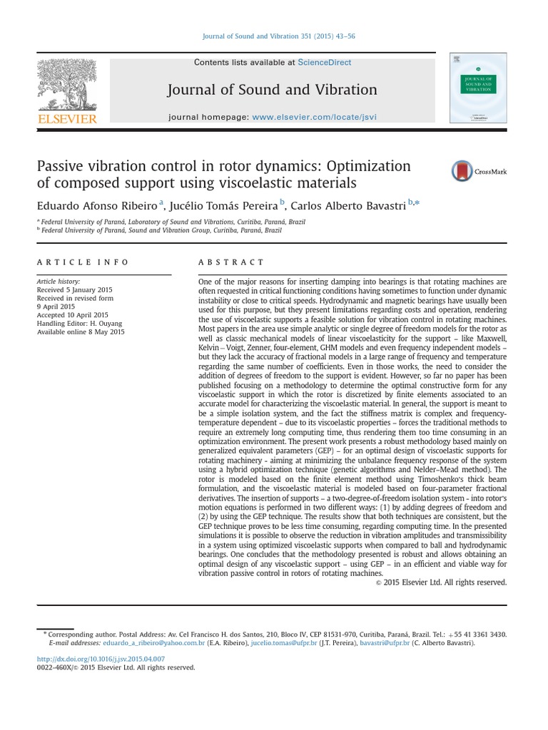 Passive Vibration Control in Rotor Dynamics Optimization of Composed ...