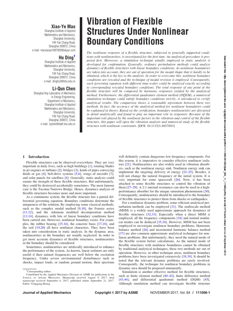 Vibration of Flexible Structures Under Nonlinear Boundary Conditions ...