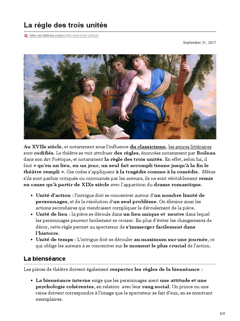 La Regle Des Trois Unites Pdf Classicisme Theatre