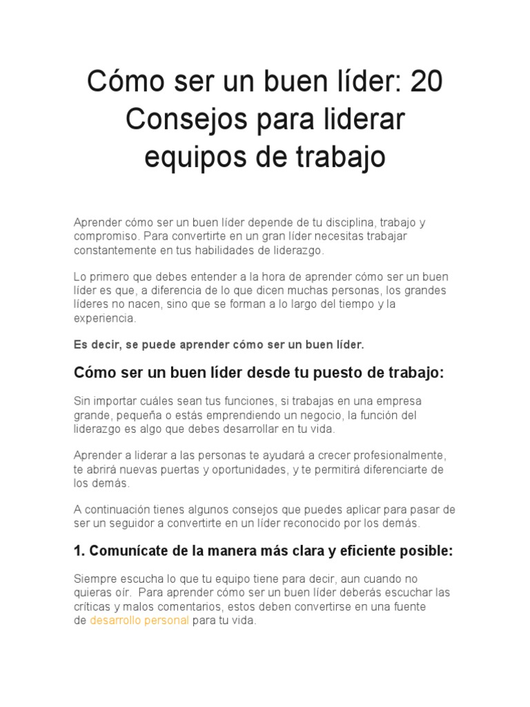 Cómo ser un buen líder | PDF | Liderazgo | Las emociones