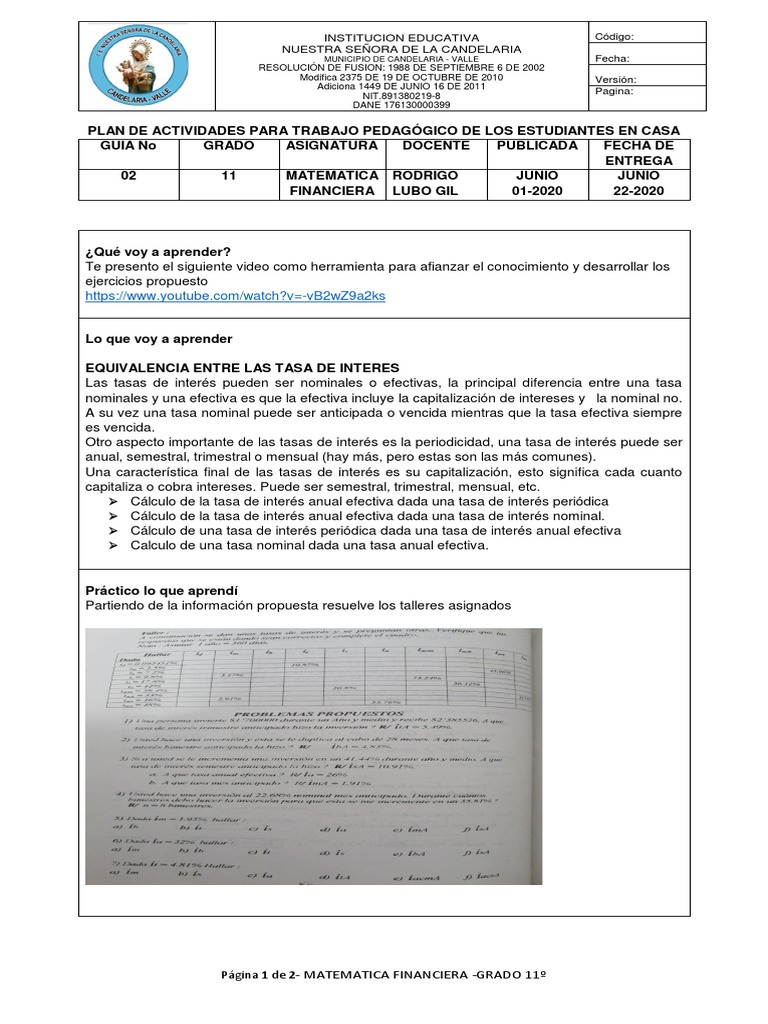 Actividades de Matemática Financiera 11º | PDF | Business