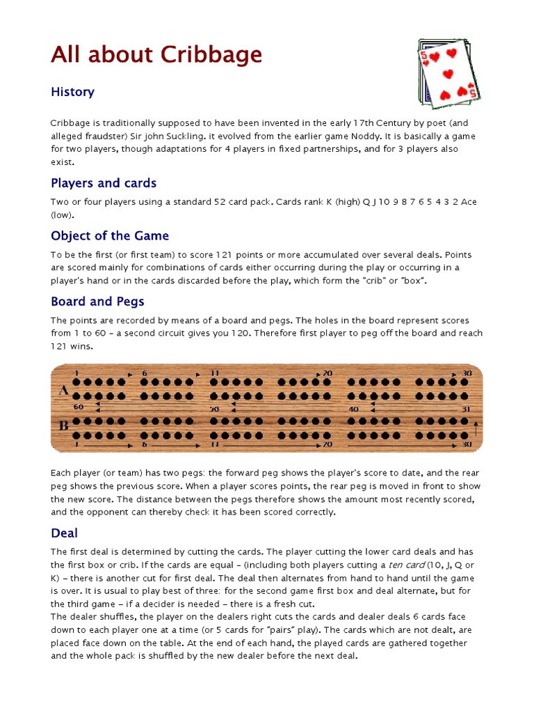 All About Cribbage History PDF Games Of Mental Skill Card Games