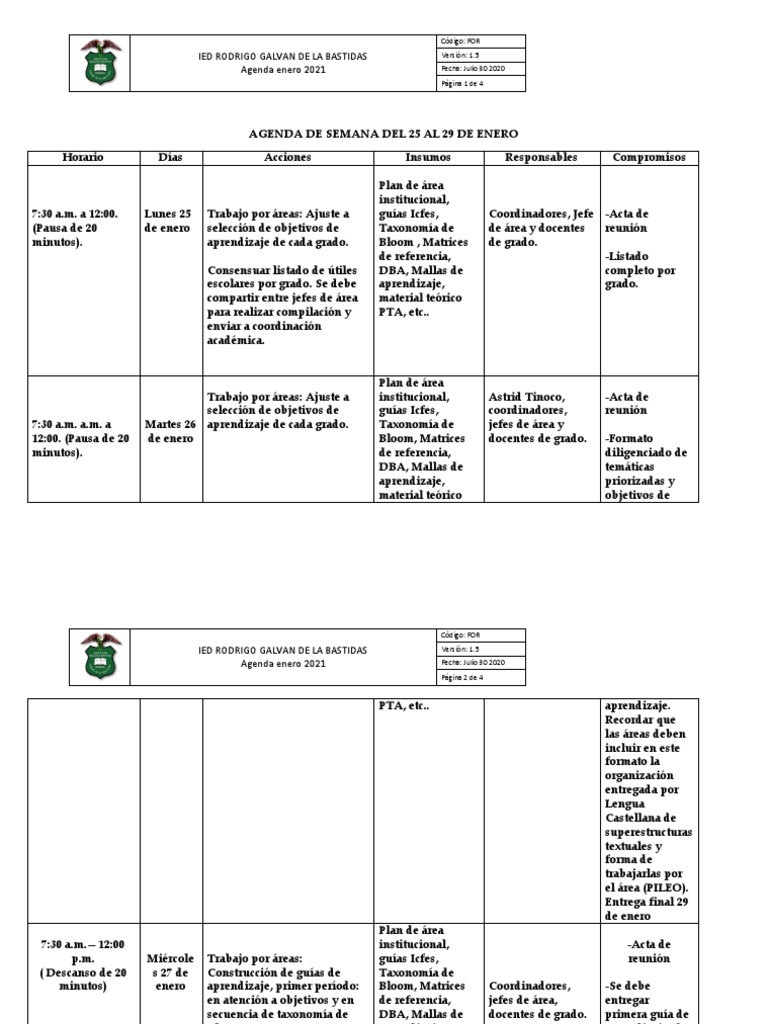 Semana Del 25 Al 29 de Enero 2021.AGENDA | PDF | La naturaleza humana ...