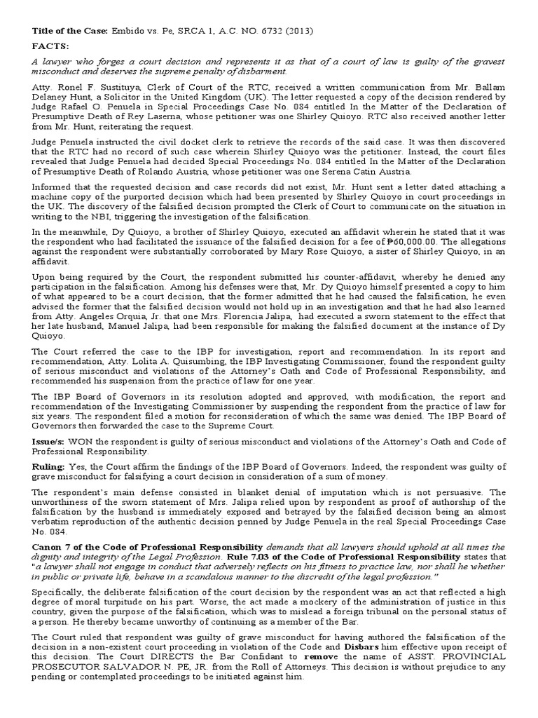 Disbarment for Falsifying Court Decision | PDF | Disbarment | Lawyer