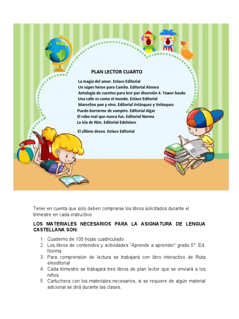 Plan Lector para Cuarto Grado | PDF