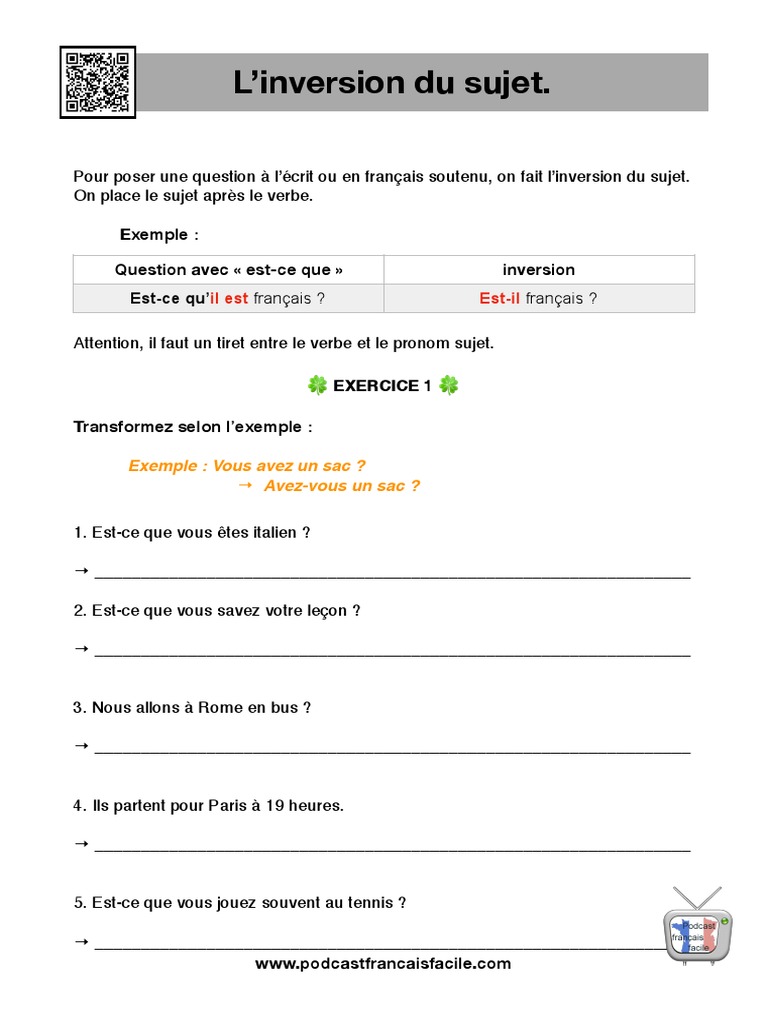 Inversion du sujet en français | PDF | Question | Typologie linguistique