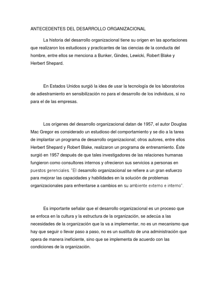 Orígenes del Desarrollo Organizacional | PDF | Crecimiento personal y ...