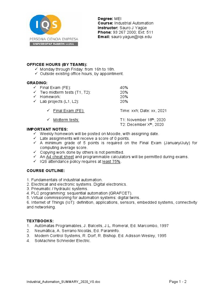 Industrial Automation Course Overview | PDF