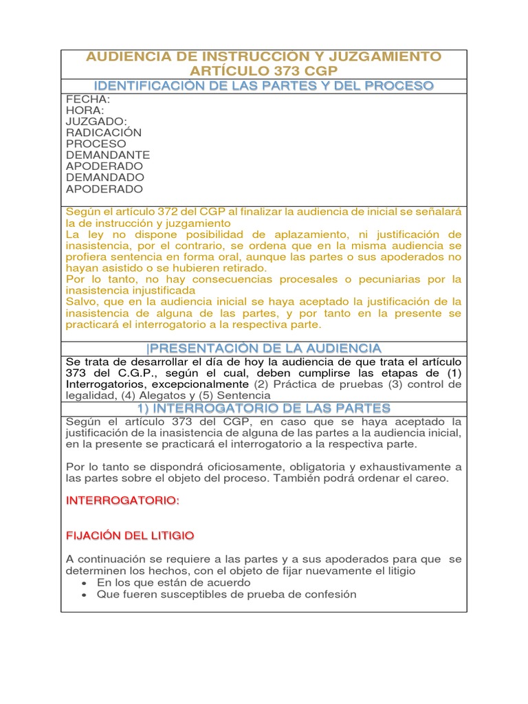 Formato Audiencia de Instrucción y Juzgamiento | Descargar gratis PDF ...