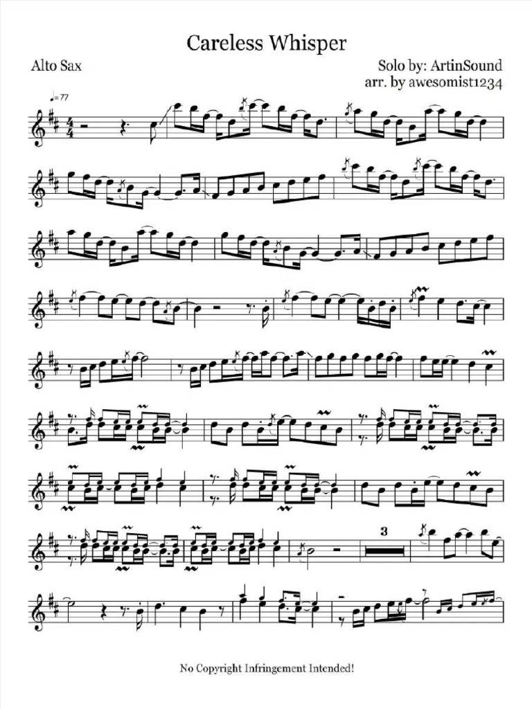 Careless Whisper Alto Sax Sheet Music